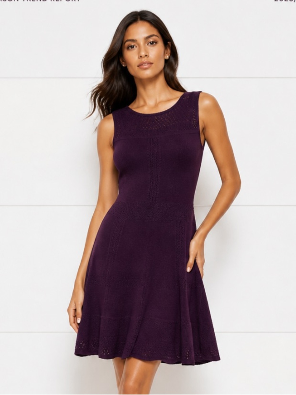 RALPH LAUREN Sweater Dress Purple Knit Lined Sheer Sleeveless Crocheted Sz XXS